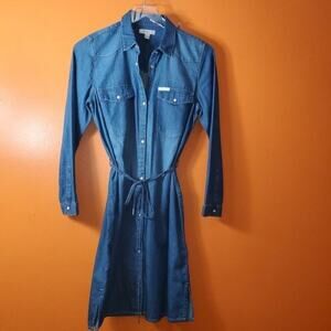 Calvin Klein Denim Shirt Dress Size S Lightweight Chambray Fall Essential